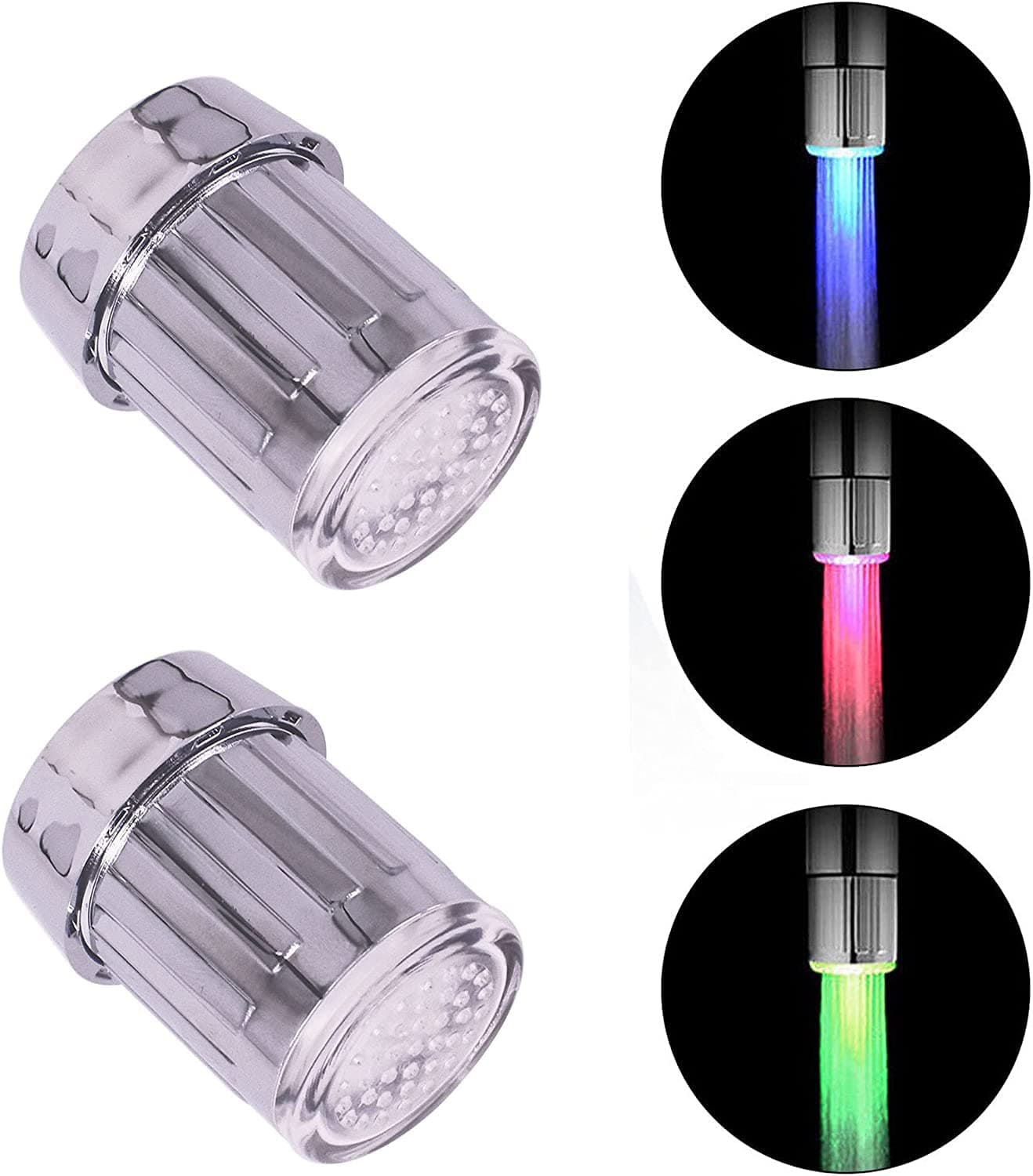 ORTOLY 3-Color Temperature Sensitive Gradient LED Water Faucet Light Water Stream Color Changing Faucet Tap Sink Faucet for Kitchen and Bathroom (3 Color-2PC)