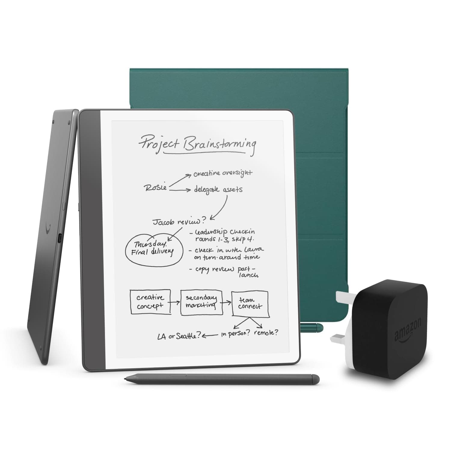 Kindle Scribe (2024 Release) 16 GB, an Amazon Plant Based Cover and an Amazon Powerfast 9W Power Adapter