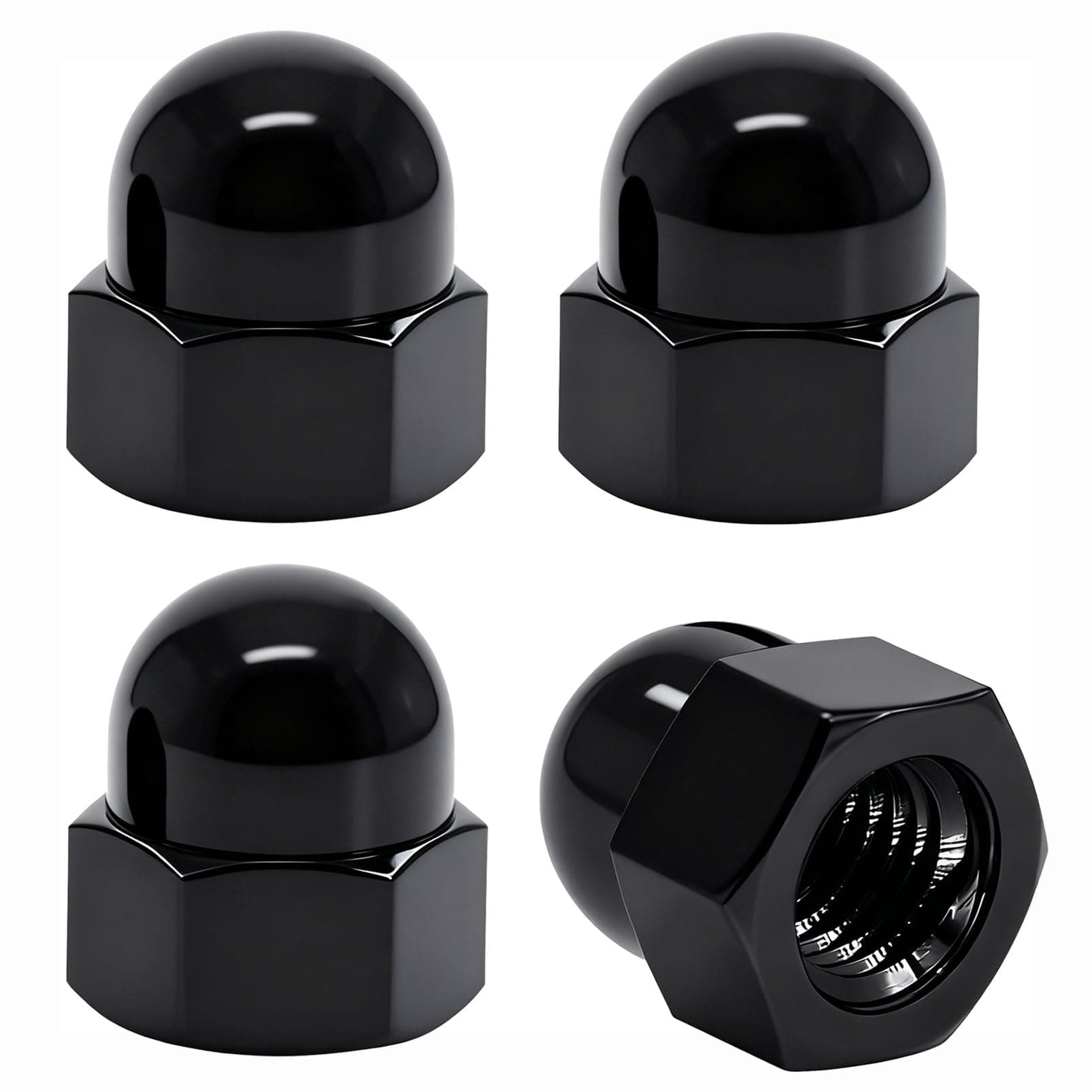 Black License Plate Retainer Nuts/Screws Compatible with Volvo XC90/ S60/ S40/ S90/ V60/ V90 (Screws onto Existing Stud) -Tall Dome Stainless Steel 18-8 (304) License Plate Screw Caps - 4 PCS