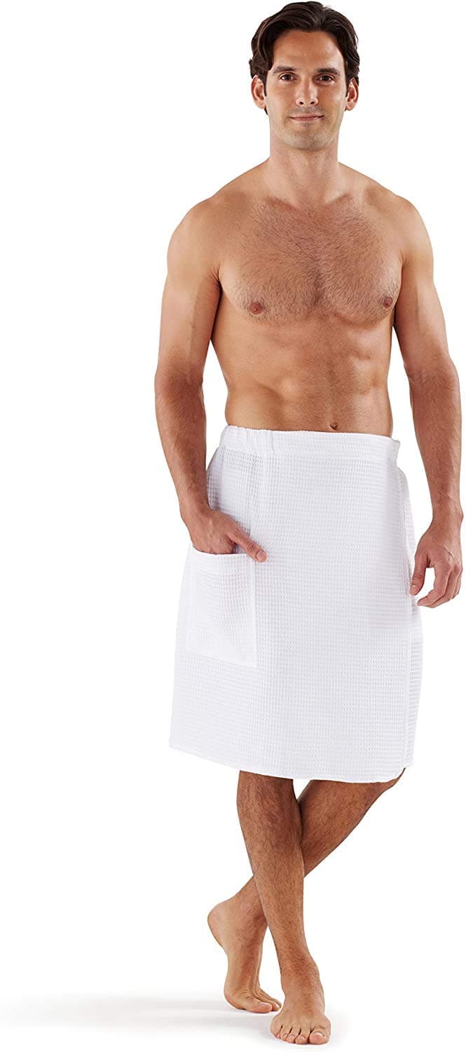 Boca Waffle Shower Wrap, Lightweight Mens Sauna Towel Wrap for Home, Spa or Gym - Secure & Adjustable