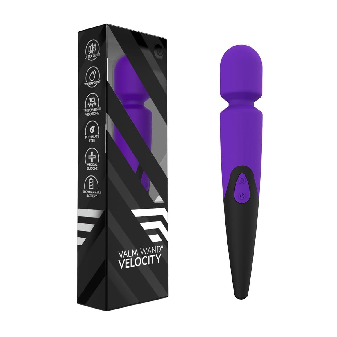 Velocity Massage Wand - Waterproof, Wireless, Powerful Vibration - Personal Therapeutic Massager (Purple)