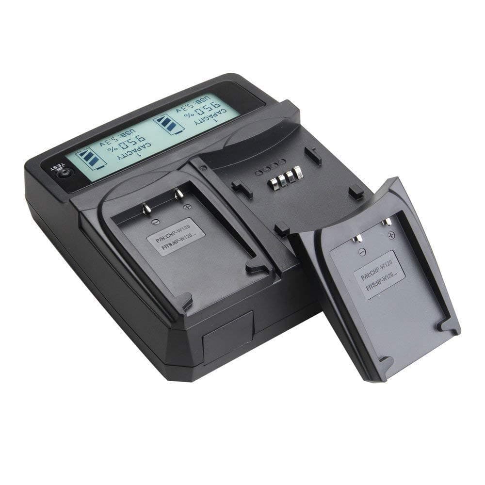 NP-W126 NPW126 W126 Fast Duo LCD Battery Charger with 2 Battery Plates for Fuji Fujifilm FinePix HS30EXR HS33EXR HS35EXR HS50EXR X Series X-A1 X-E1 X-E2 X-M1 X-Pro 1 X-T1