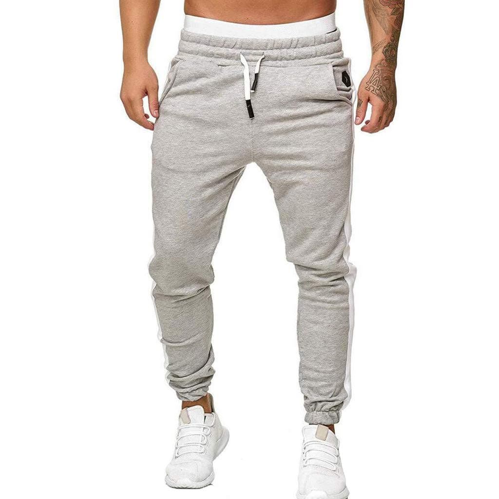 Xlala Men Jeans Loose Splice Color Matching Sport Sweatpants Drawstring Elastic Waist Pants Long Trousers Tracksuit Fitness Workout Joggers