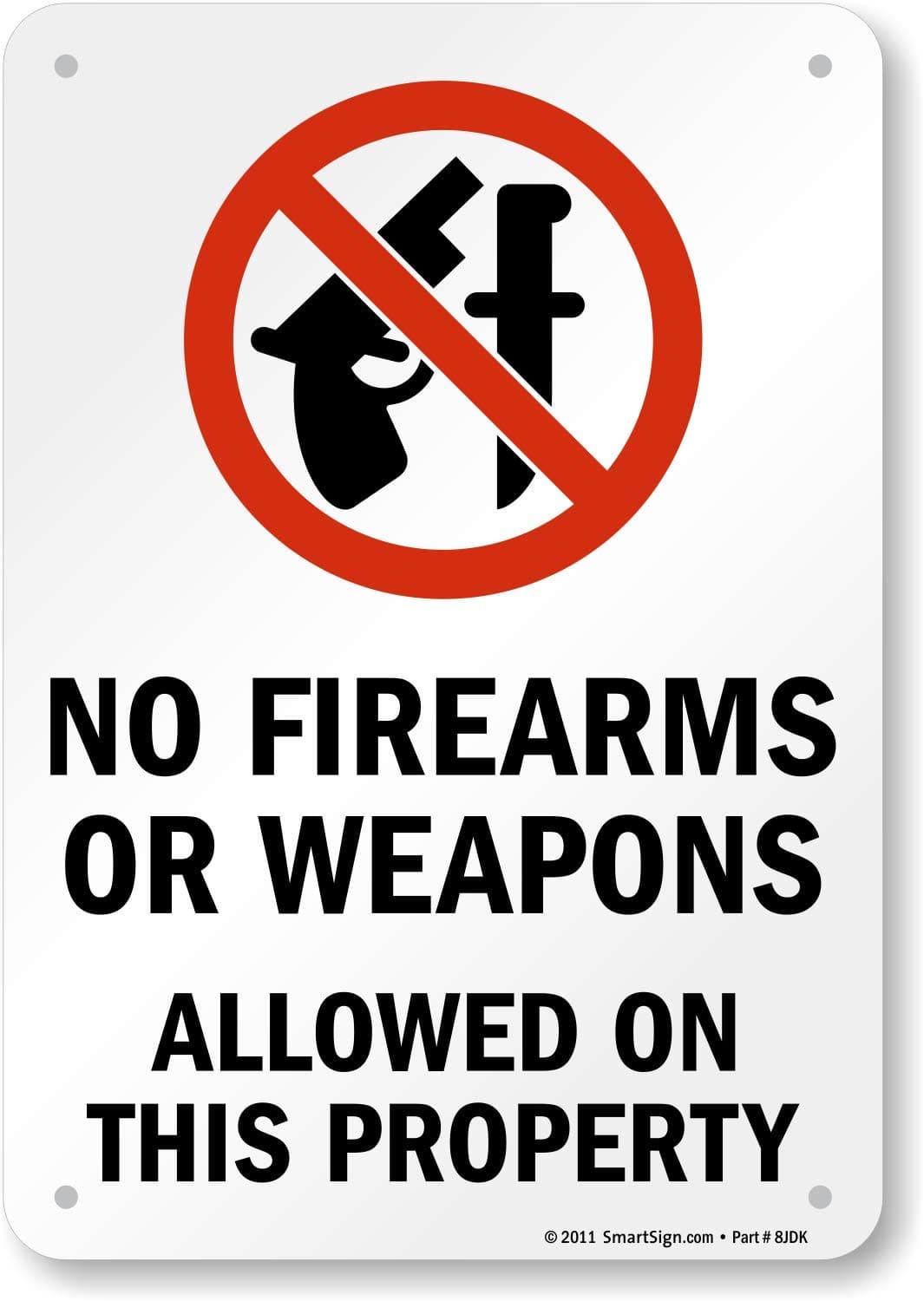 SmartSign "No Firearms or Weapons Allowed on this Property" Sign | 7" x 10" Plastic