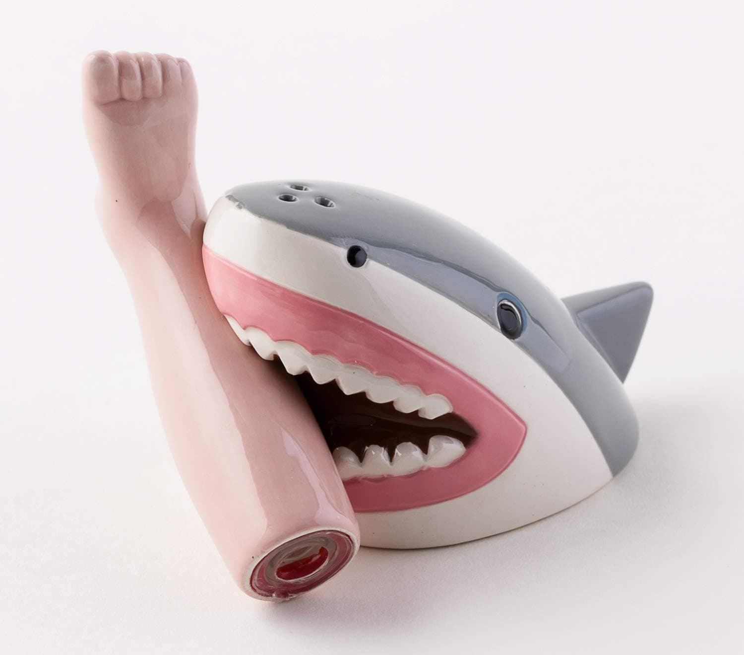 One Hundred 80 Degrees Ceramic Shark and Foot Salt and Pepper Shaker Set, 3.75 Inches