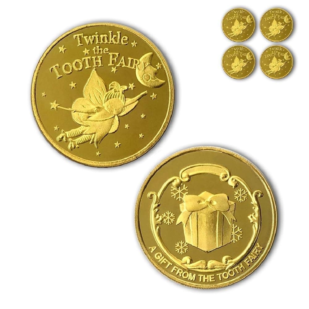 NLR FUN Tooth Fairy Coins [4 pcs] Classic Tooth Fairy Golden Coins, Keepsake for Lost Tooth Kids