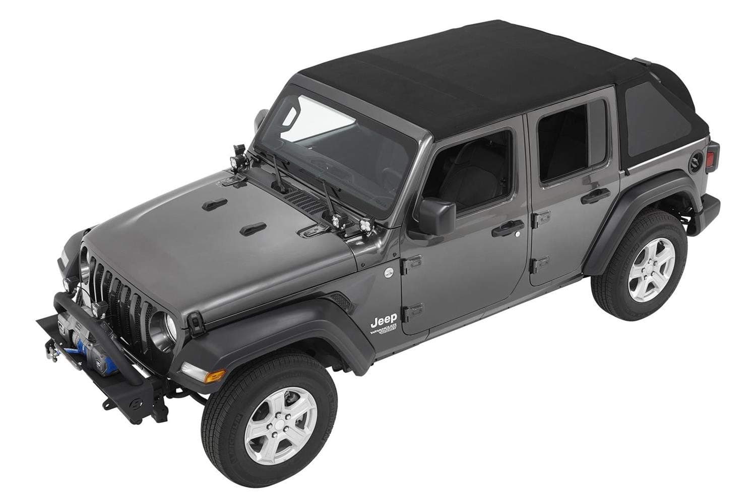 Black Twill Trektop for a 4-Door Jeep Wrangler JL, Model Years 2018 to Current, (56863-17)