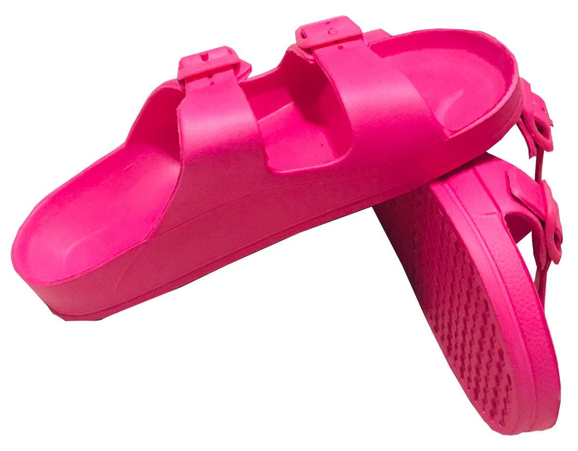 Men's Women's Comfort Slides Double Buckle Adjustable EVA Flat Sandals Flip Flops Slippers (8 Women, Fuchsia)
