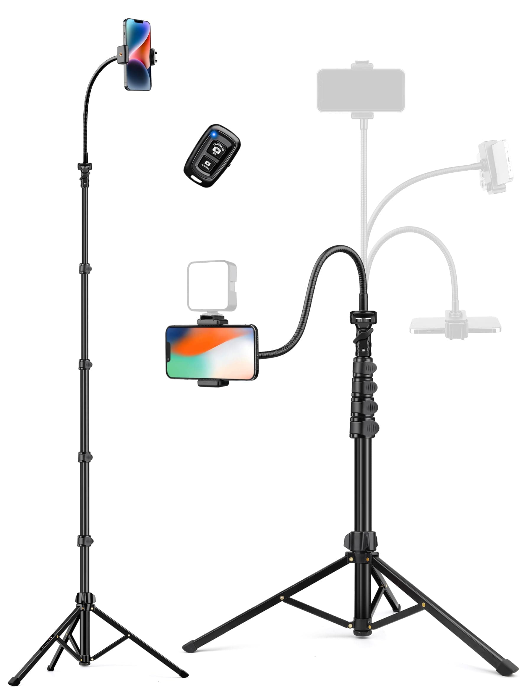 Victiv Phone Tripod, 86" Tall Tripod for iPhone with Flexible Gooseneck & Remote, Portable Cellphone Tripod Stand, Aluminum Travel Tripod for Selfies, Video Recording, Compatible with iPhone Android