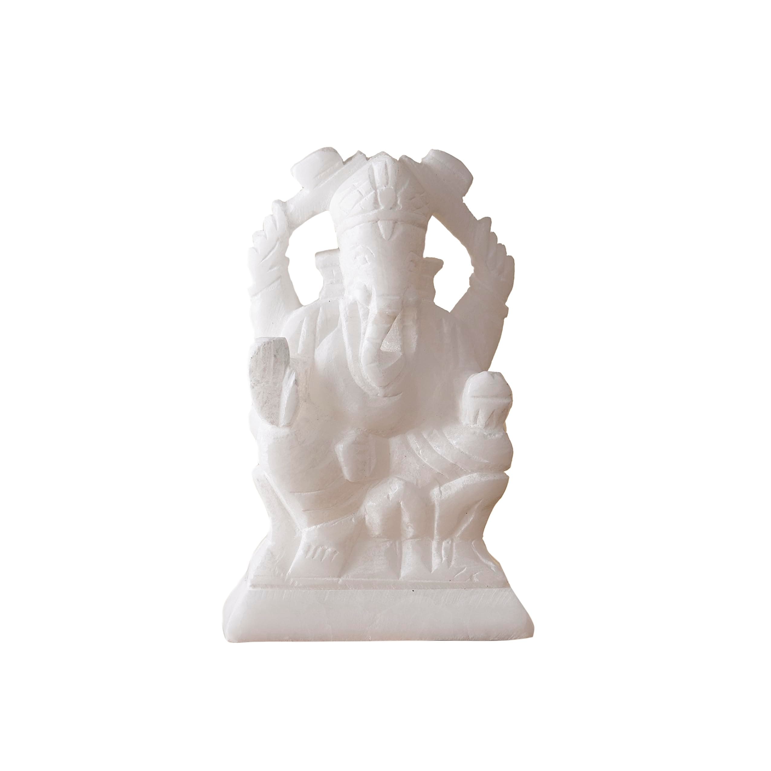 StonKraft Marble Action Ganesh Ganesha Statue Murti Idol (5" Left Trunk), White, Pack Of 1