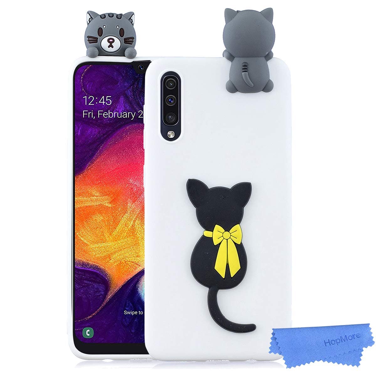 HopMore Case Cover for Samsung Galaxy A70 2019 Silicone Cute 3D Panda Unicorn for Girls Women Boys, Design Soft Gel Shockproof Protective Cover Slim Backcover Ultra Thin Rubber Shell - Cat