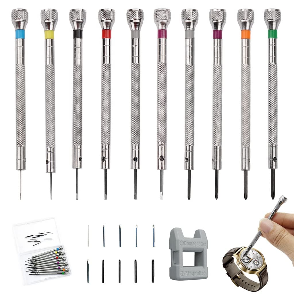 HWTONG 10 Pcs Watchmaker's Screwdriver Set, 0.6-1.6 mm, Precision Screwdriver, Flat & Phillips, for Watch, Mobile Phone & Electronics