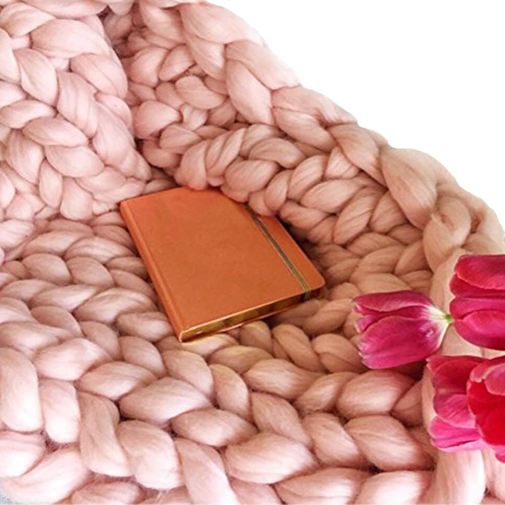 50x70in Chunky Knit Blanket,Light Pink Chunky Knit Throw Merino Blanket,Arm Knit Blanket,Super Chunky Blanket,Super Thick Blanket, Decor Home & Bedroom