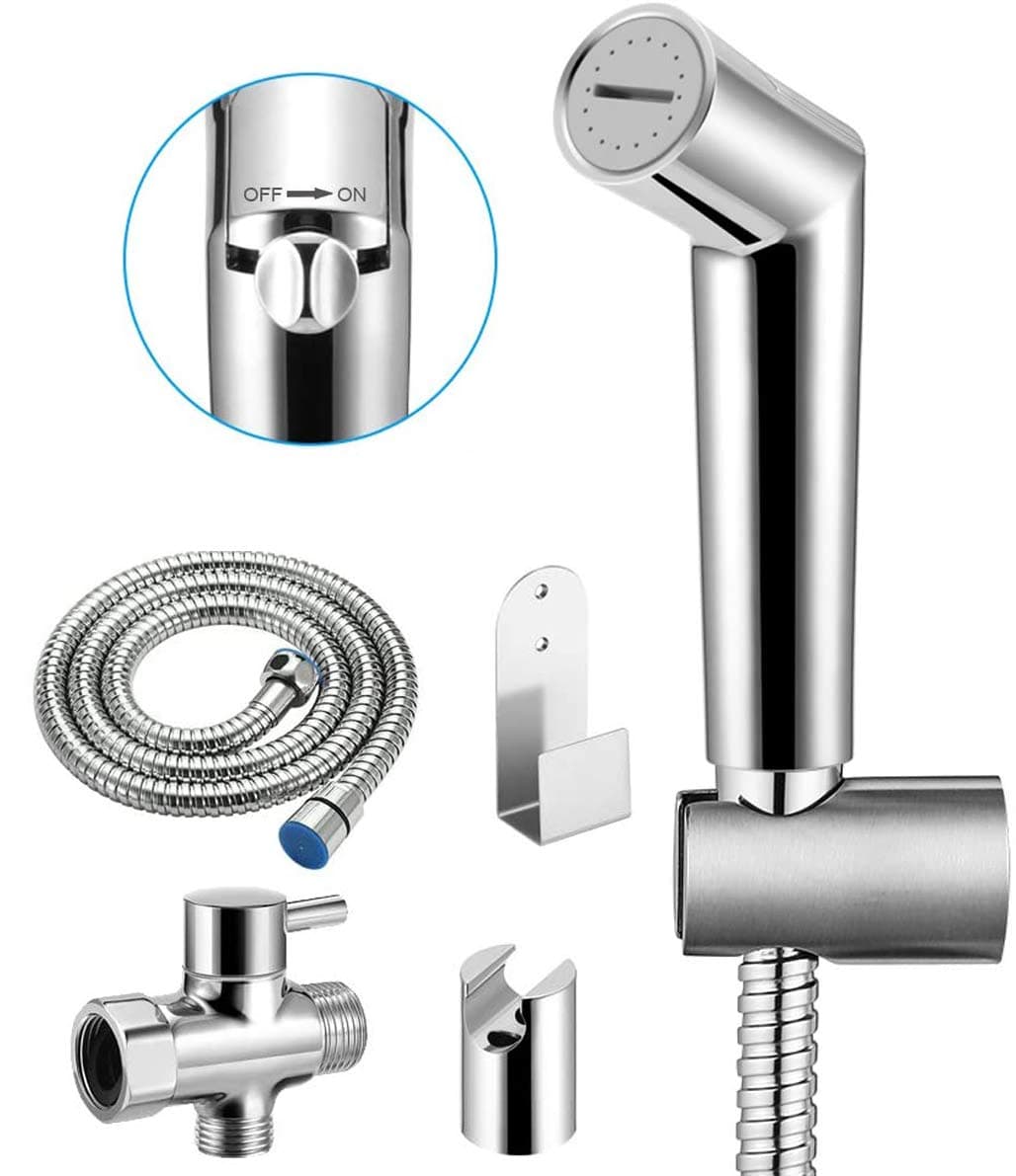 Handheld Bidet Sprayer Set Bathroom Toilet Cloth Diaper Washer Portable Shower Sprayer with Water Pressure Control, Electroplated ABS Spayer & Brass T-Adaptor