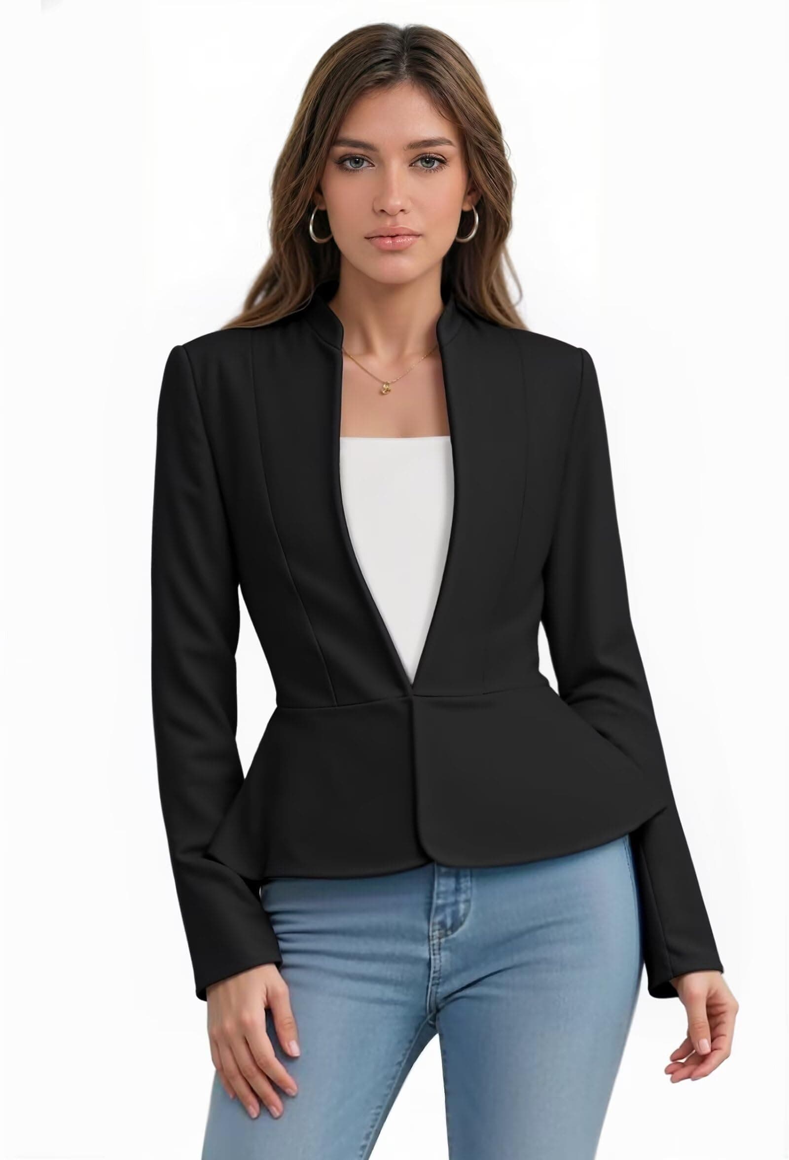 Women's Casual Work Office Elegant Open Front Premium Nylon Blazer Jacket