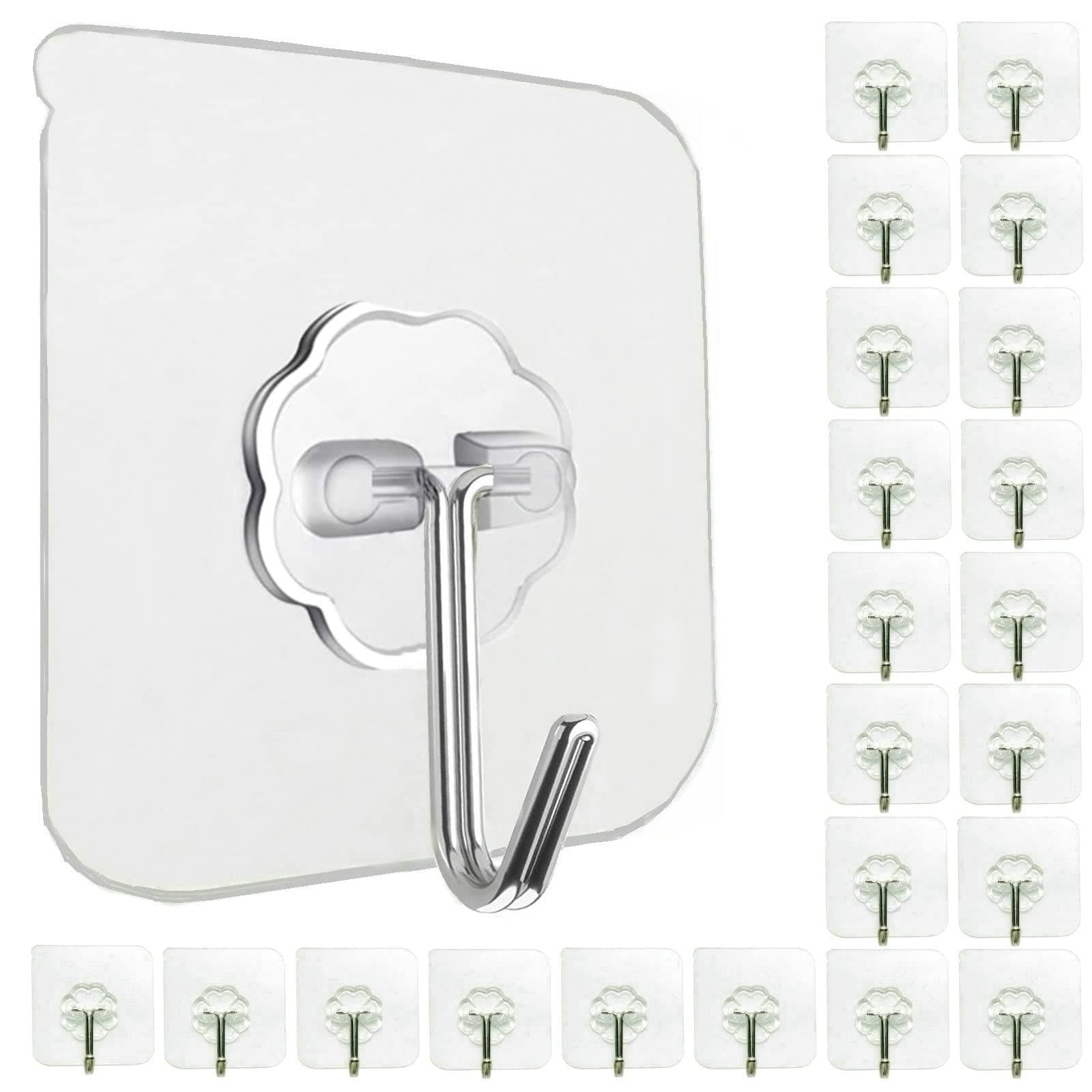 24 Pack Heavy Duty Self Adhesive Hooks - 33lb Max, Transparent, Waterproof, Sticky Wall Hooks for Keys, Bathroom, Shower, Outdoor, Kitchen, Door, Home Improvement, Utility
