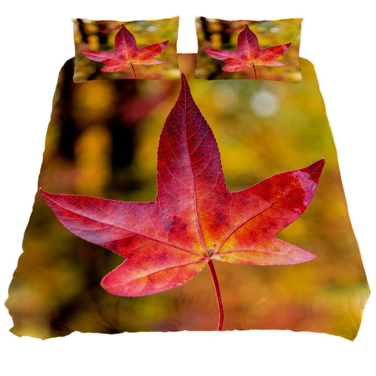 YZ-YUAN Autumn Leaf Nature Fall Leaves Bedding Sets Breathable Bedclothes 3 Pieces Bedding Duvet Cover Sets (1 Duvet Cover + 2 Pillowcases) Room Decor Ultra Soft Microfiber(NO Comforter Included)