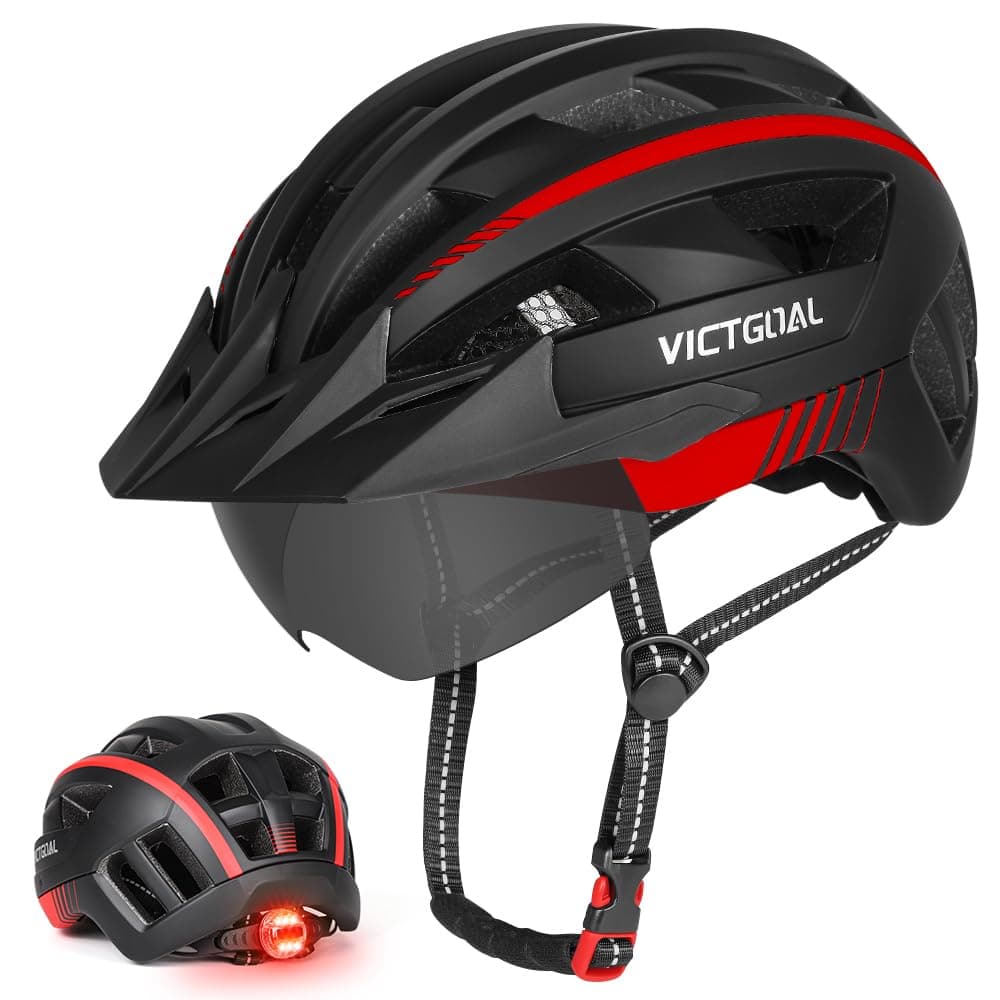 Victgoal Bike Helmet for Men Women with Led Light Detachable Magnetic Goggles Visor Mountain & Road Bicycle Helmets Adjustable Size Adult Cycling Helmets