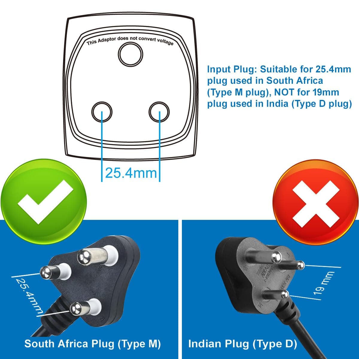 South Africa 3-pin Large Plug Type M Adapter Convert to 3-pin UK Socket, BS 8546 Approved, 13A Fuse with Safety Shutter (Pack of 3, Black)