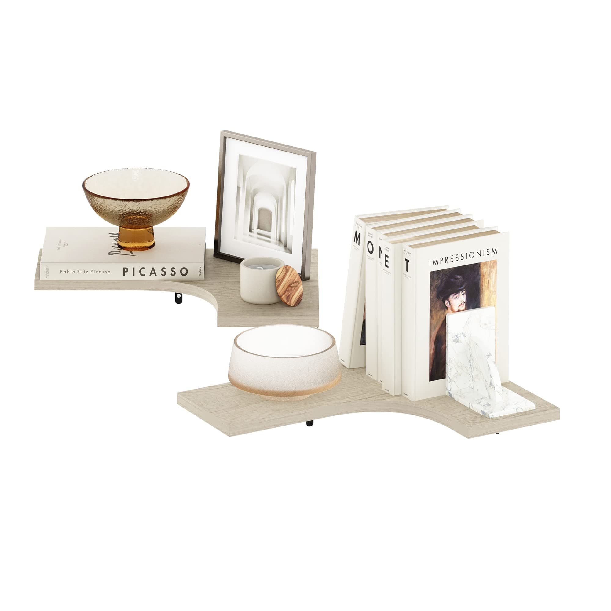 Furinno Wall Mounted Corner L-Shape Floating Display Shelves, Engineered Wood, Metropolitan Pine, Set of 2