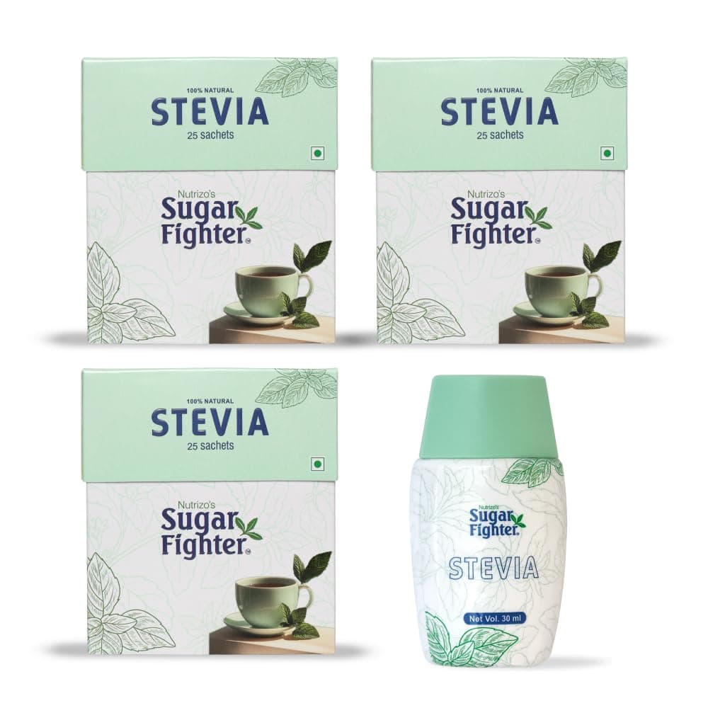 Sugar FighterStevia Sachets Box - Zero Calories & Fat Free Sweetener - Natural Stevia - Sugar-Free Combo - 25 Sachets (Pack of 3)
