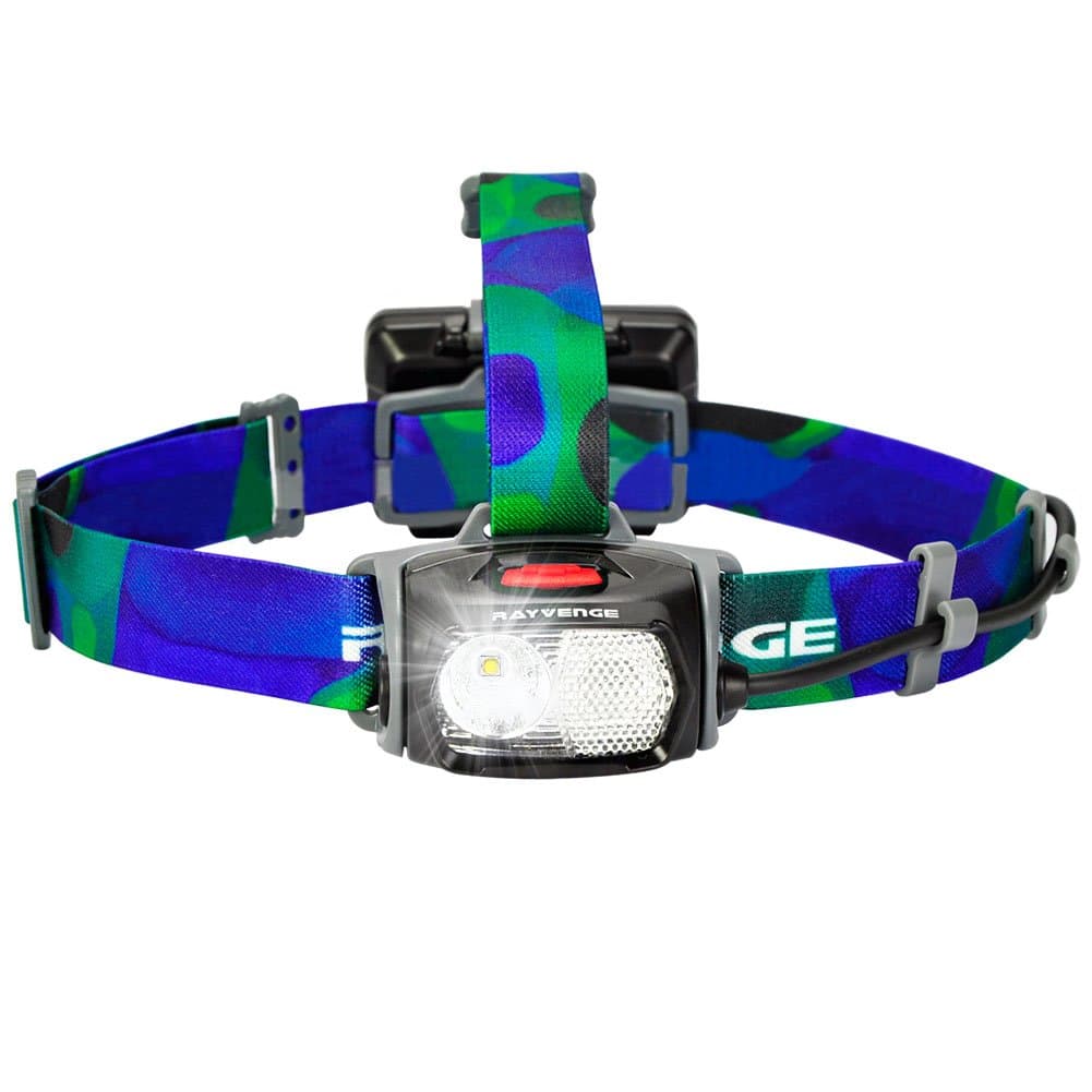 RAYVENGE LED Headlamp with Red Light- 220 Lumens, IPX6, Spotlight and Floodlight switchable, Best Waterproof Headlamp for Running, Caving, Hiking, Camping, Reading, Kids