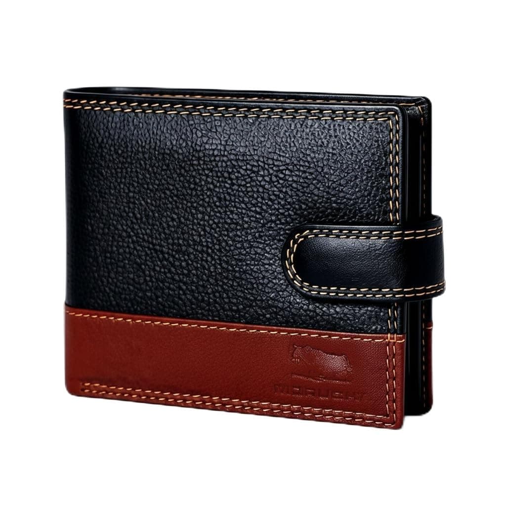 RFID Blocking Genuine Leather Wallet for Men – Slim Bifold Bull Leather Wallet with Coin Pocket, ID Window, 8 Card Slots – Premium Black/Brown Luxury Gift Box (Model #M75)