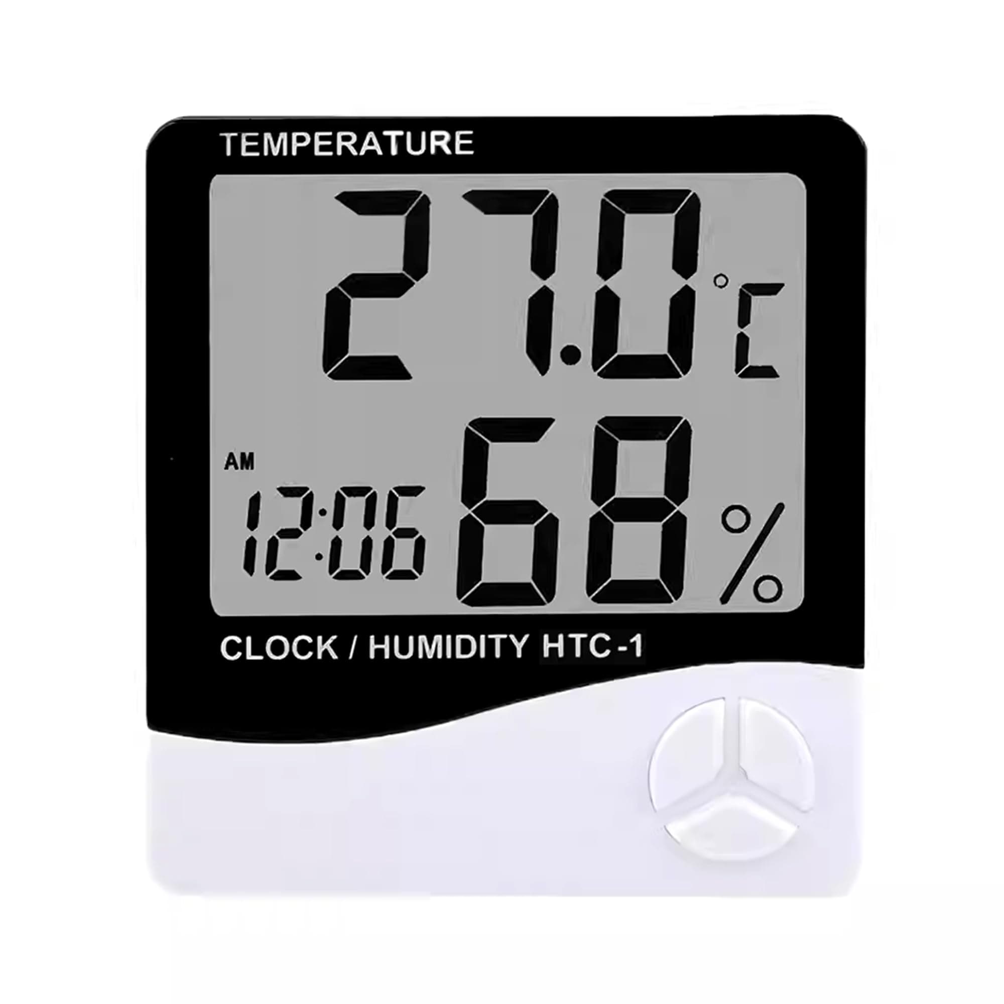FreshDcart HTC-1 Room Thermometer with Humidity Incubator Meter and Accurate Temperature Indicator Wall Mounting LCD Digital Clock Monitor for Indoor/Outdoor (White)