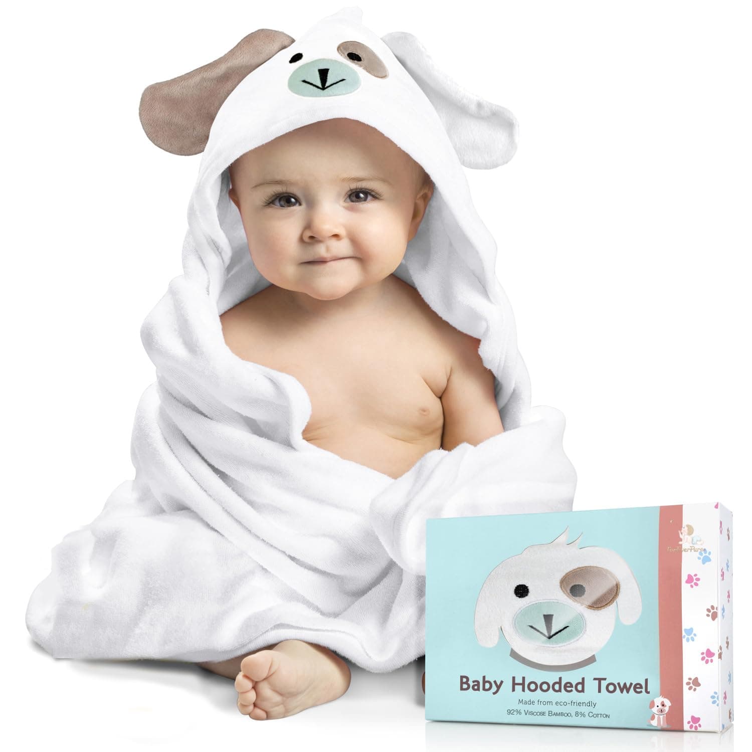 Baby Towels with Hood - Soft, Absorbent Viscose Made of Bamboo, Extra Large 35 x 35 Inches, for Newborns, Infants, Boys and Girls, White