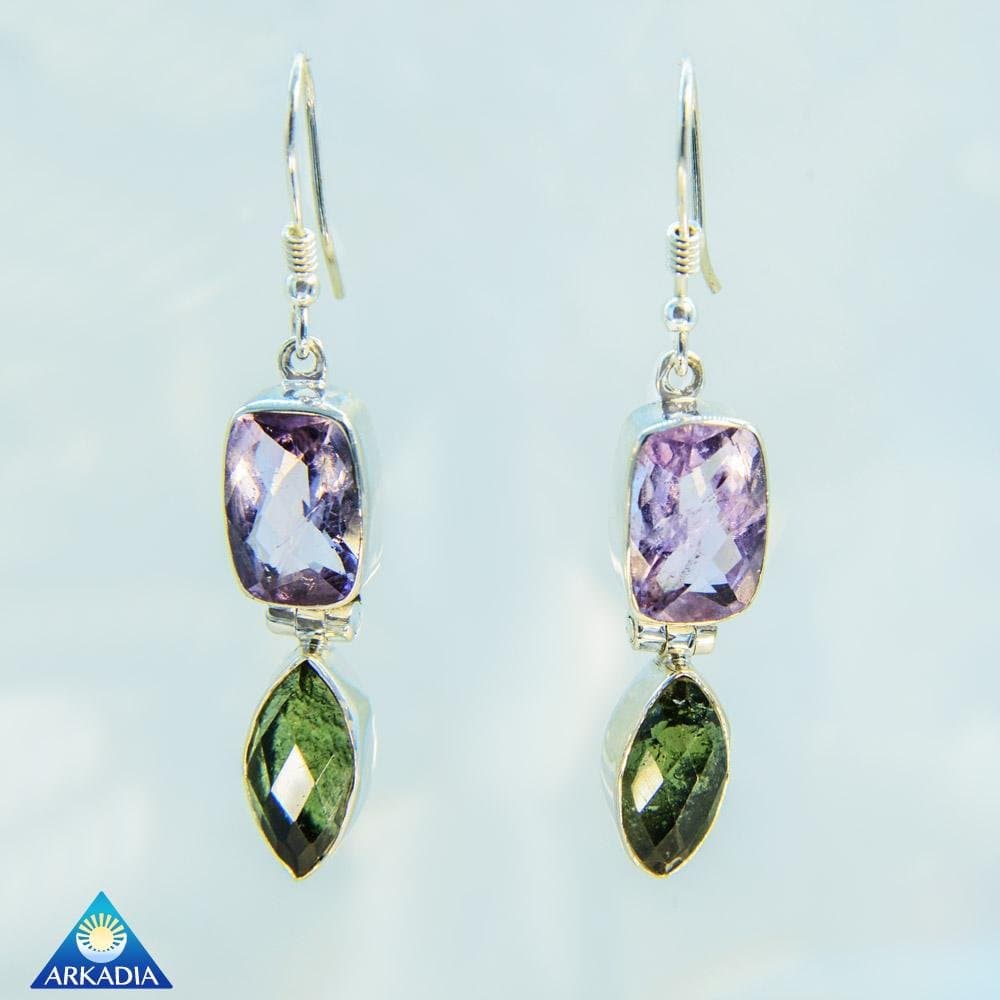 Amethyst and Faceted Moldavite Earrings SE247