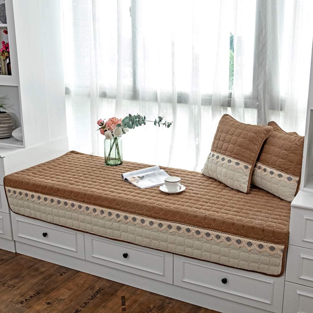 JeogYong Bay Window Cushion Seat Indoor, Farmhouse Window Seat Cushions Indoor for Bedroom, Non Slip Pads Sill Bench Cushions, 27.55 x 59.05 inches, Chocolate