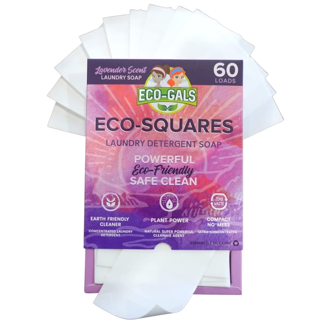 ECO-GALSEco-Squares laundry detergent sheets gentle formula with zero waste dry soap technology for cleaning linen and clothes in regular and high efficiency top and front load washing machines