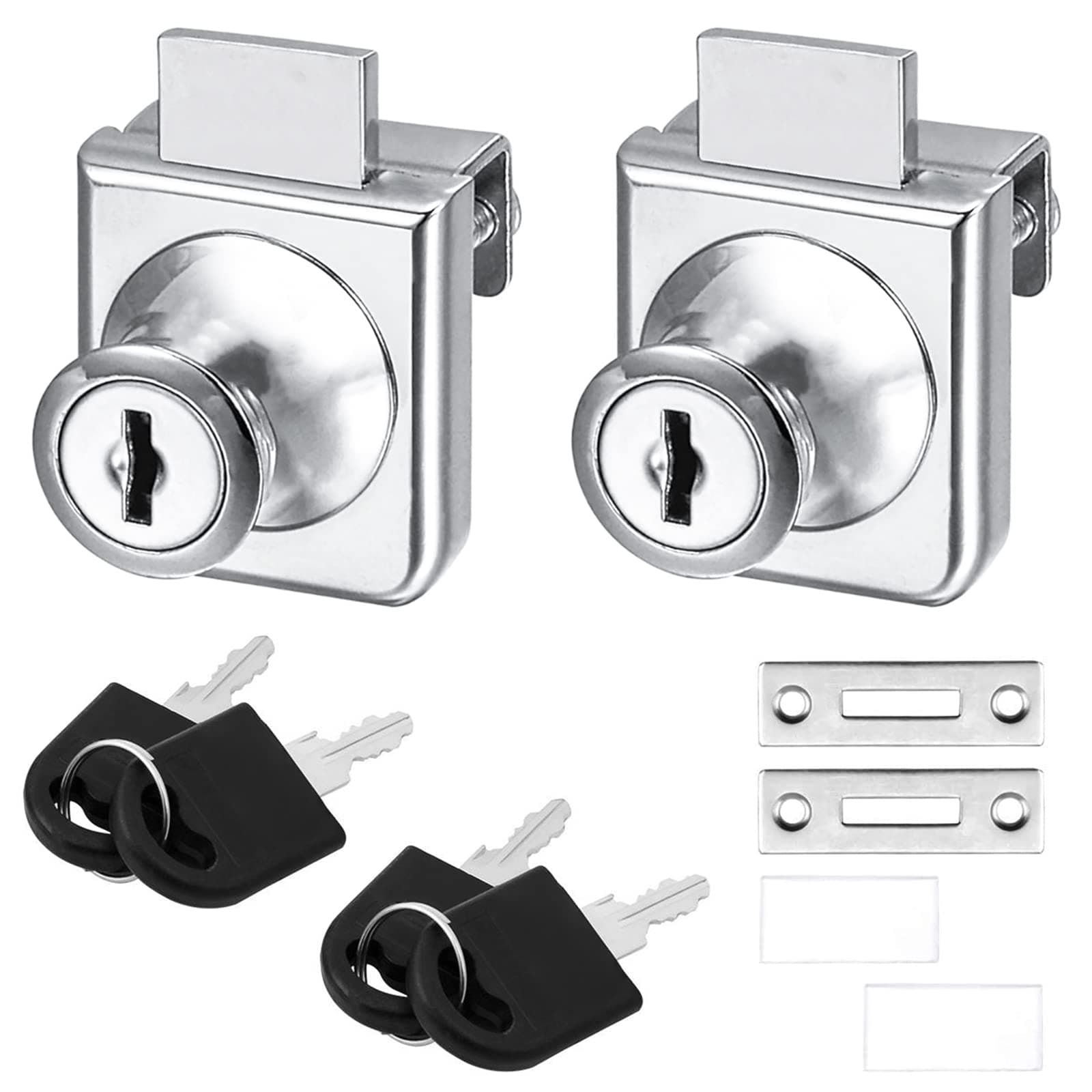 Glass Cabinet Lock 2 Pack – Security Display Cabinet Locks for 5-8mm Glass Doors, No Drilling Required, Zinc Alloy with 2 Keys per Lock – Replacement Locks for Showcases & Curio Cabinets