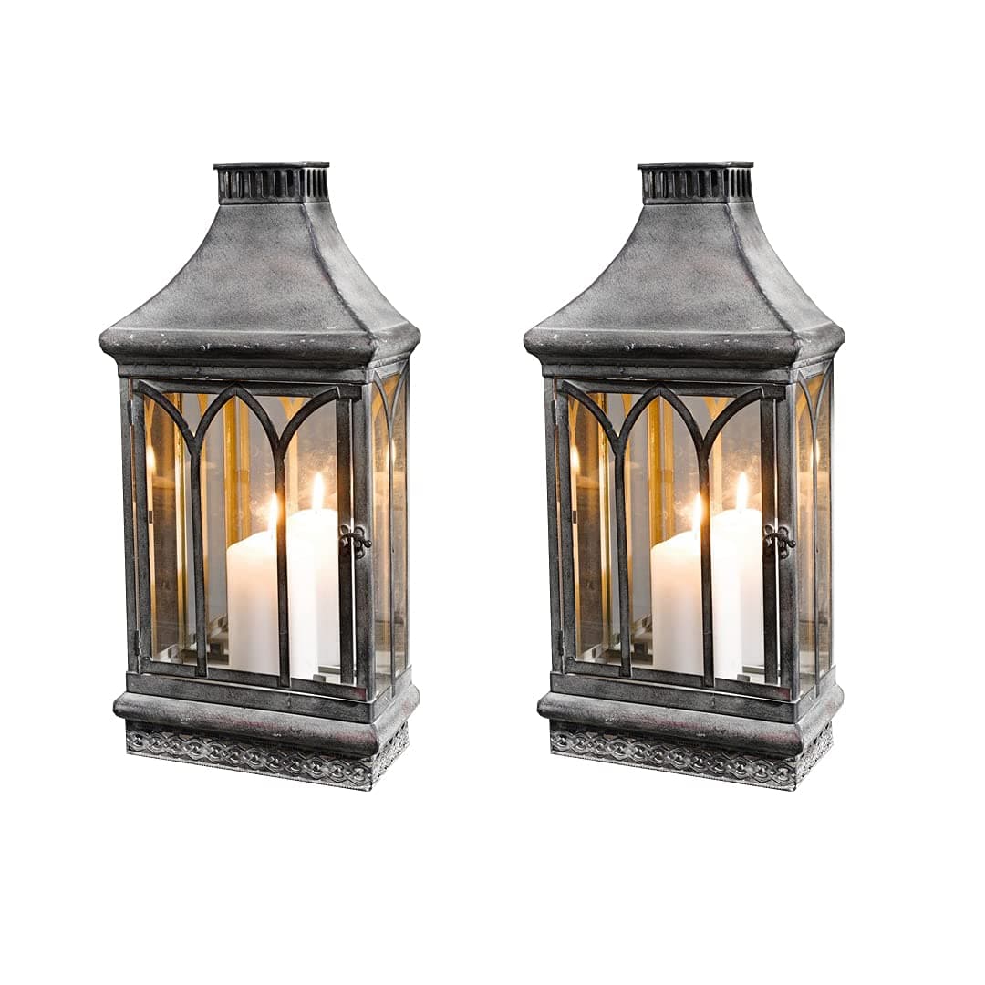 Set of 2 Large 18" Tall Wall Sconce Candle Holder Lantern Farmhouse Wall Décor | Wall Candle Sconce with Mirror Outdoor Indoor, Clear Glass