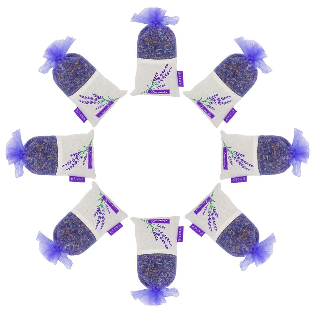 ESTAY Lavender Scented Sachet Fresh Dried Lavender Bag Moths Protection for Closet and Drawers Natural Air Purifying Freshener Bag (8 Big Pack)