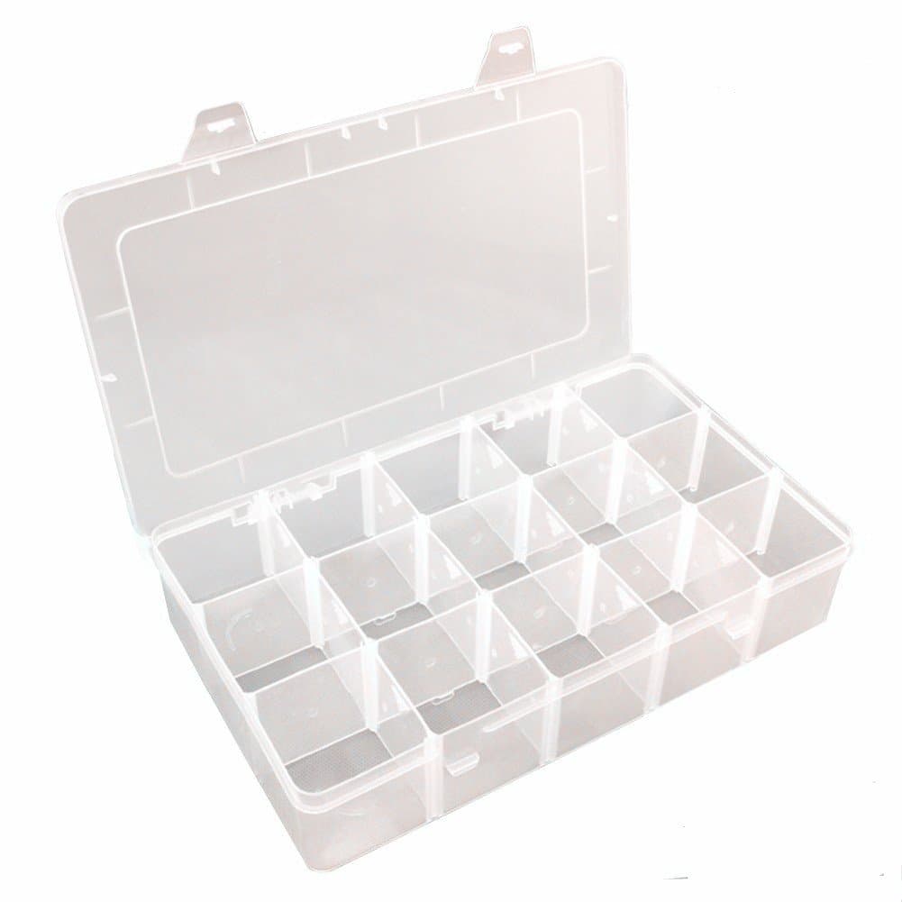 Nizzco Clear Plastic Jewelry Box Organizer Storage Container With Adjustable Dividers 15(Large) Grids