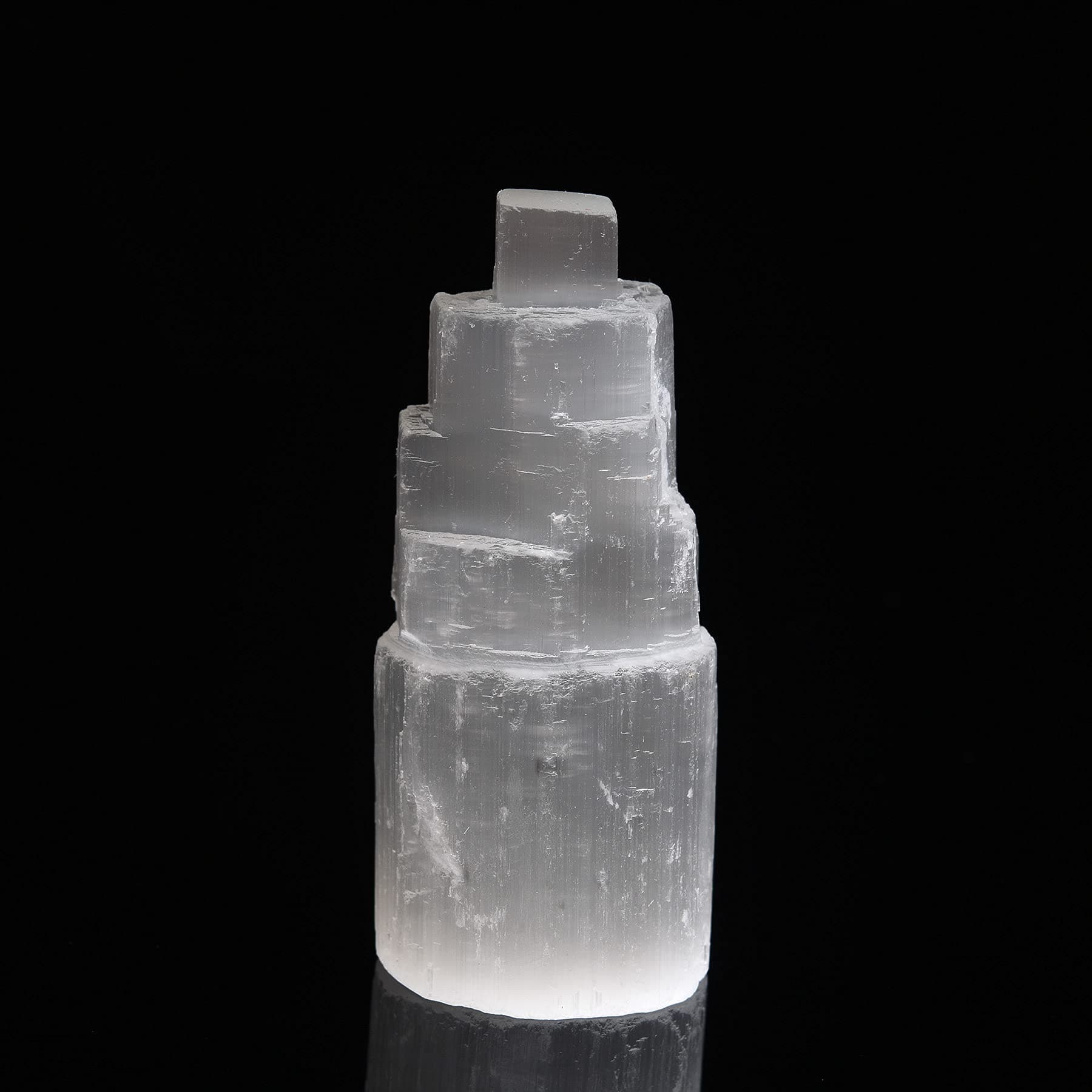 AMOYSTONE Selenite Crystal Skyscraper Tower Stones Single White Morocco for Healing, Reiki, Home Decor 3.5-4" Height