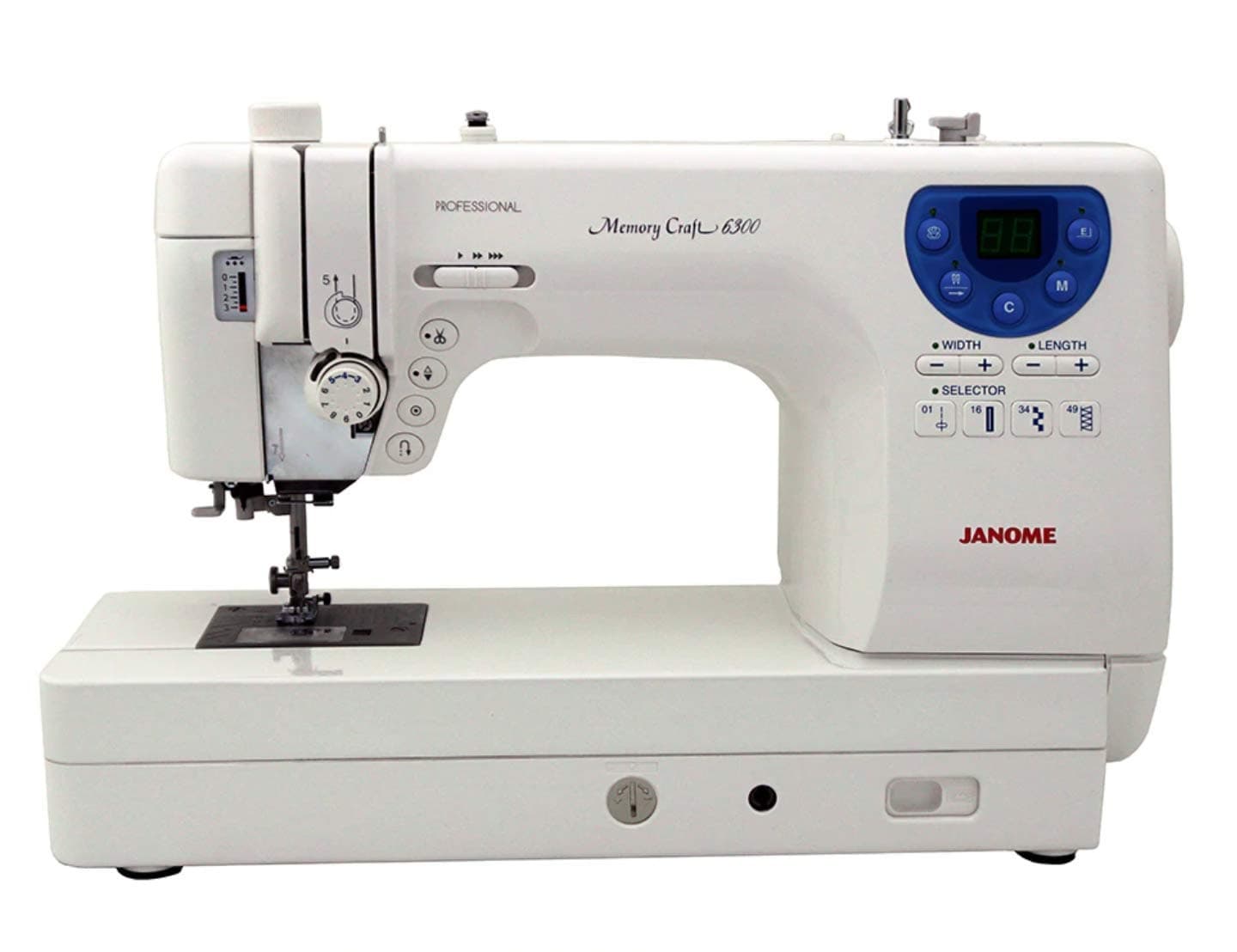 Janome Memory Craft 6300P Sewing Machine Bundle with Rolling Trolley, Blue Buttlerfly Bobbins and Size 14 Needles