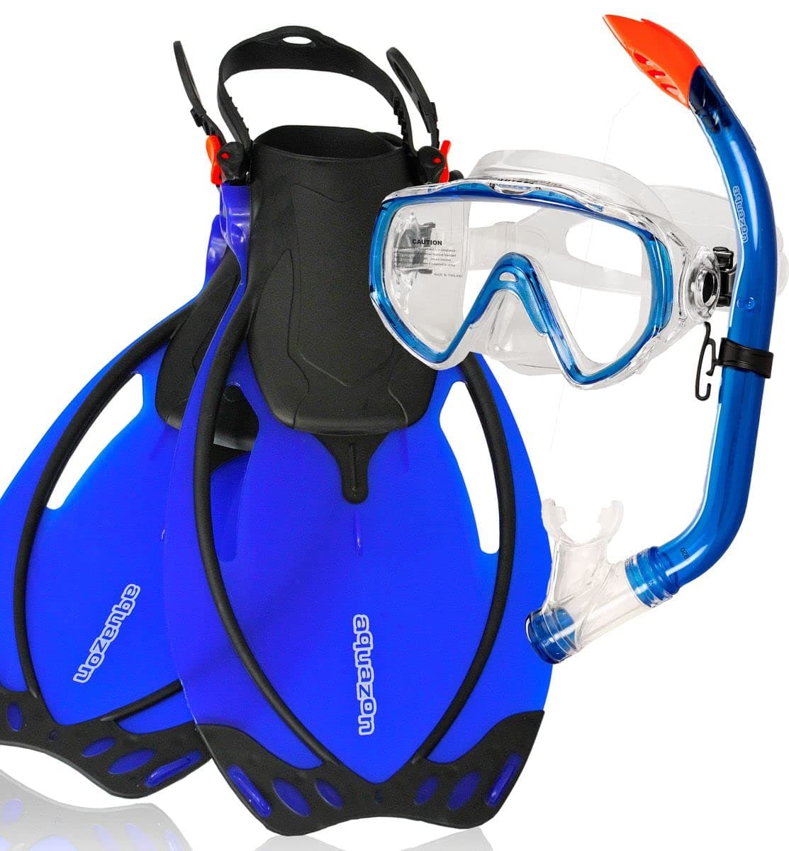 Aquazon Miami quality snorkelling set - fins, snorkel mask, snorkel and mesh bag - blue, pink, orange, children, women, junior