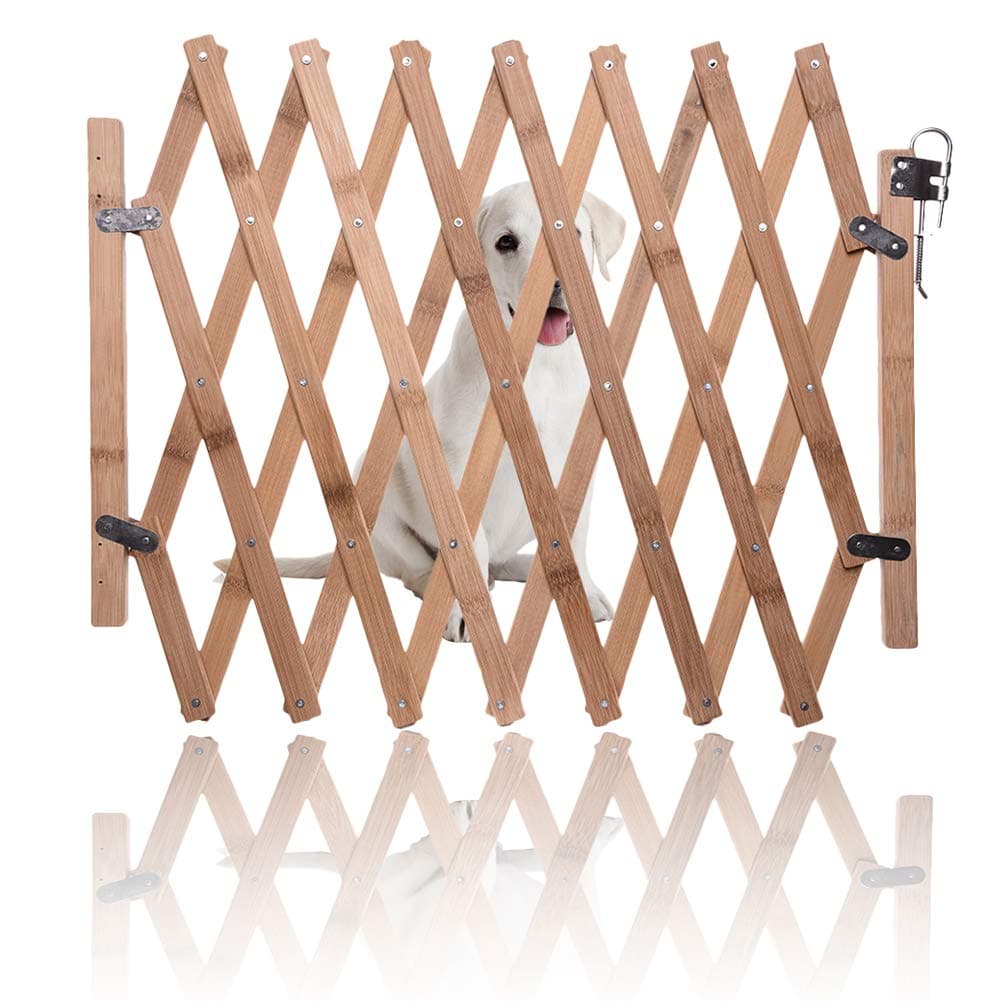 Wooden Expanding Fence, Pet Gate Pet fence Mobile and Movable Fence, Retractable Dog Sliding Door for Indoor, Foldable Pet Safety Gate Barrier Guard Door Fence for Small Medium Dog