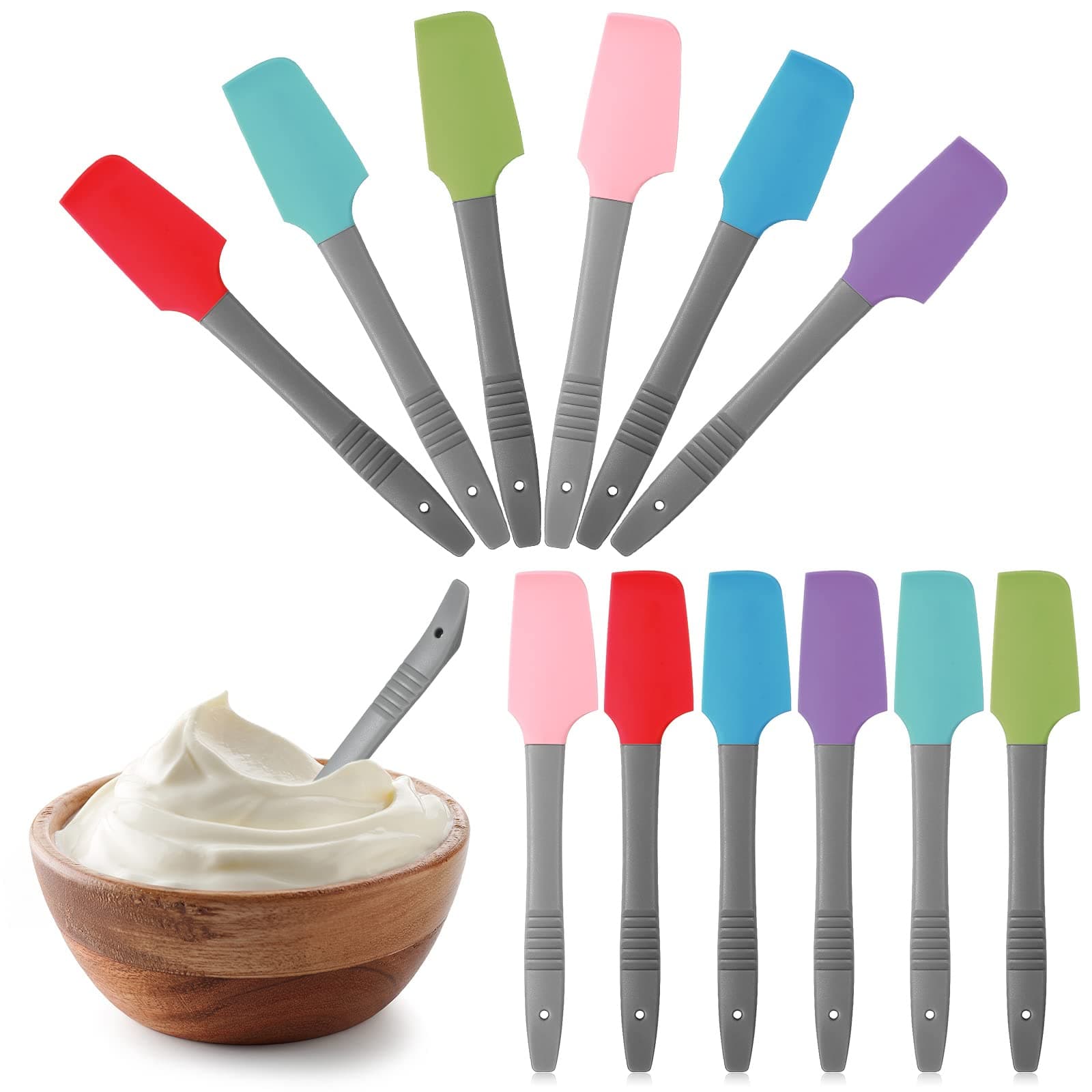 Zhehao12 Pcs Mini Silicone Spatulas Rubber Small Silicone Scraper Heat Resistant Non Stick Flexible Kitchen Spatula for Wet Pet Food Can Jar Cooking Baking Frosting Mixing Tool, 7.4 x 1.38 Inches