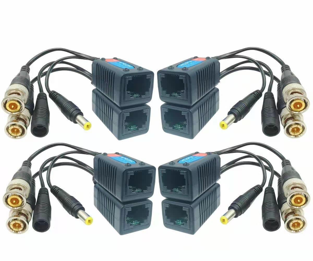 4 Pair Passive Video Balun BNC to RJ45 Adapter with Power Upgraded Full HD 1080P-8MP Surveillance Security Camera Ethernet Cable Transceiver Cat5e Cat6 Cable to BNC Male Connector
