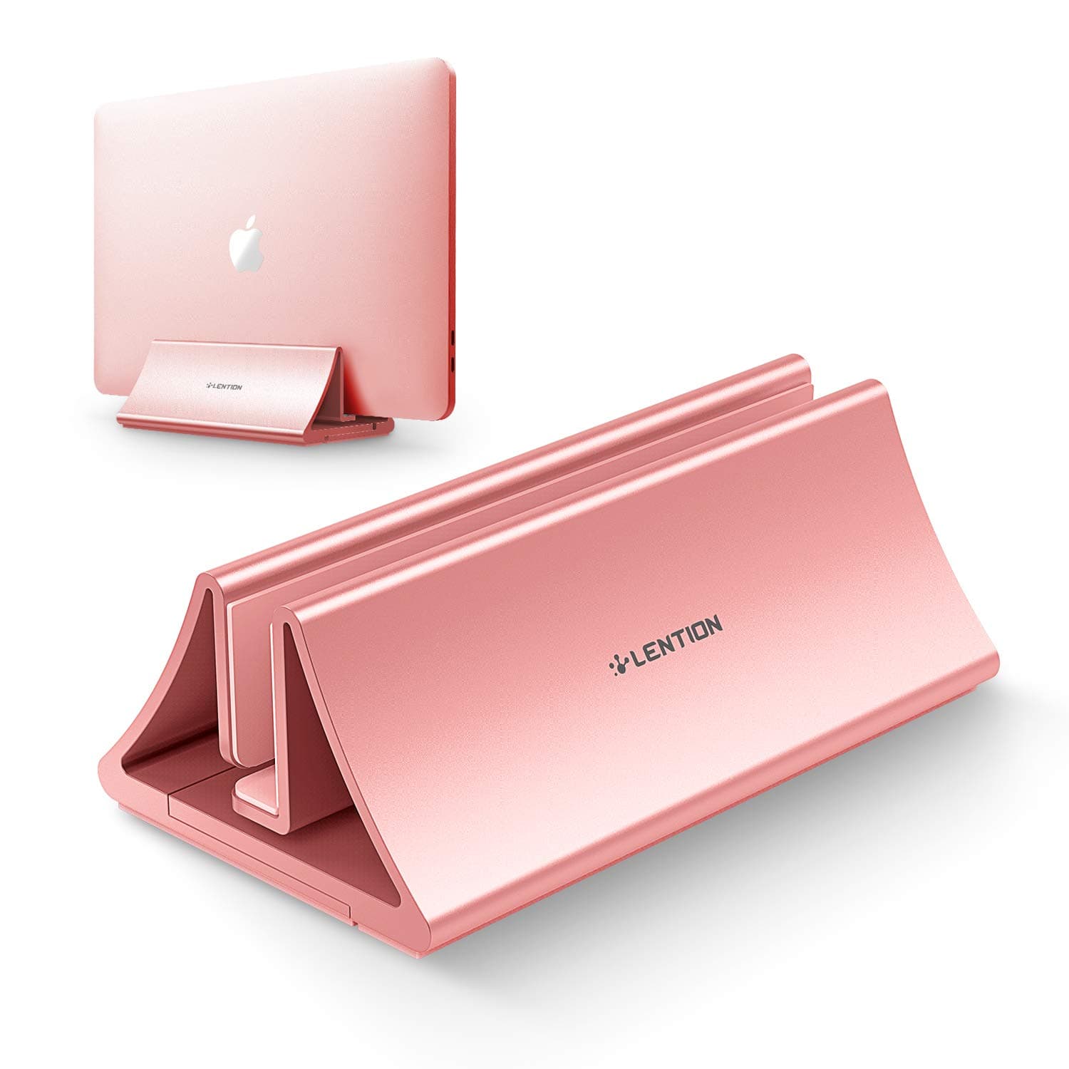 LENTION Aluminum Space-Saving Vertical Desktop Stand Compatible MacBook Air/Pro 13 15, MacBook 12, iPad Pro 12.9, Surface Book, Chromebook and 11 to 17-inch Laptops (Rose Gold)