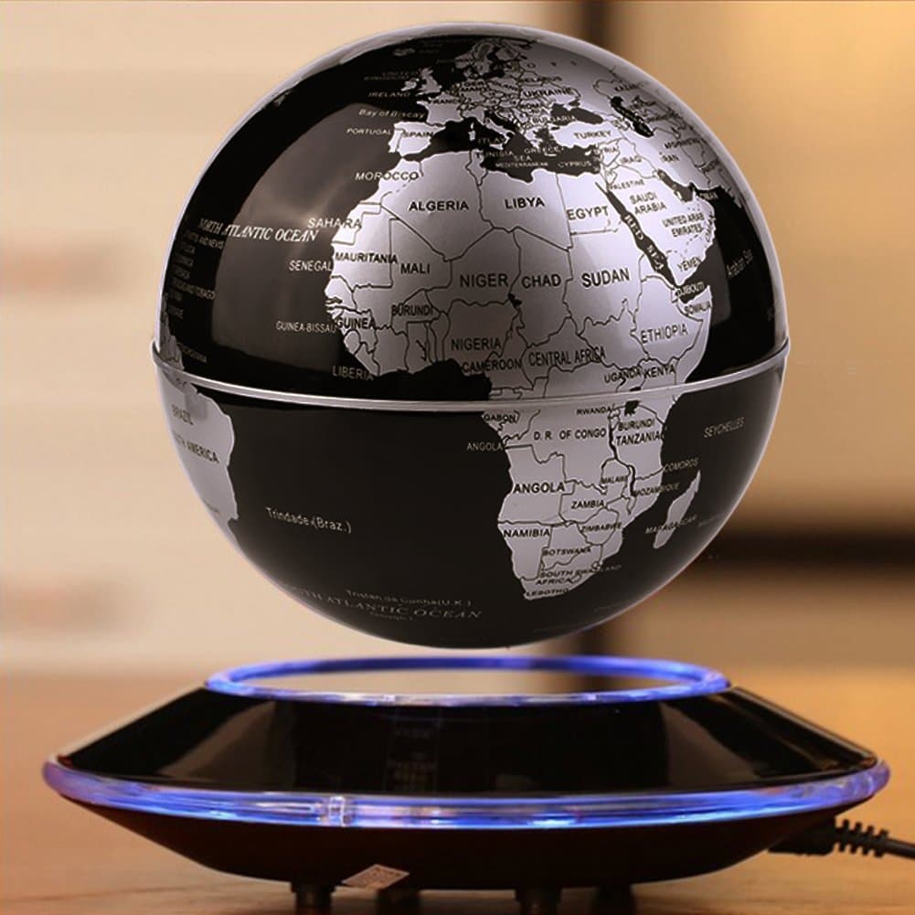 LYFF 6-Inch Maglev World Map Flying Saucer Earth Instrument Tri-Color Rotating Planet Decoration (black)