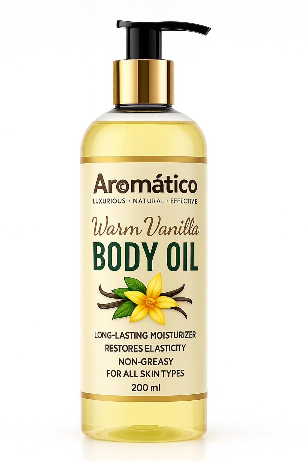 AROMATICO Warm Vanilla Body Oil for Women - 200ml |Dry Skin-Deep Hydration Formula for Glowing Skin in the Winters | Non-Sticky Texture, for Daily Use after Bath | Cozy & Creamy Fragrance