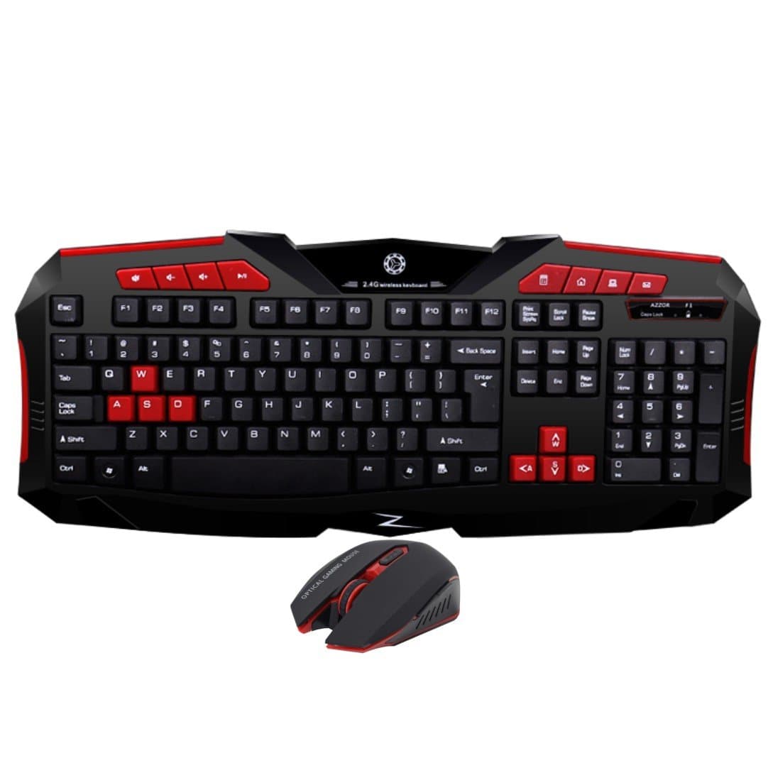 ExtraFind F1 Wireless Gaming Keyboard and Mouse Combo Set with Optical Waterproof Keyboard and Wireless Mouse for Mac PC Laptop (Red)