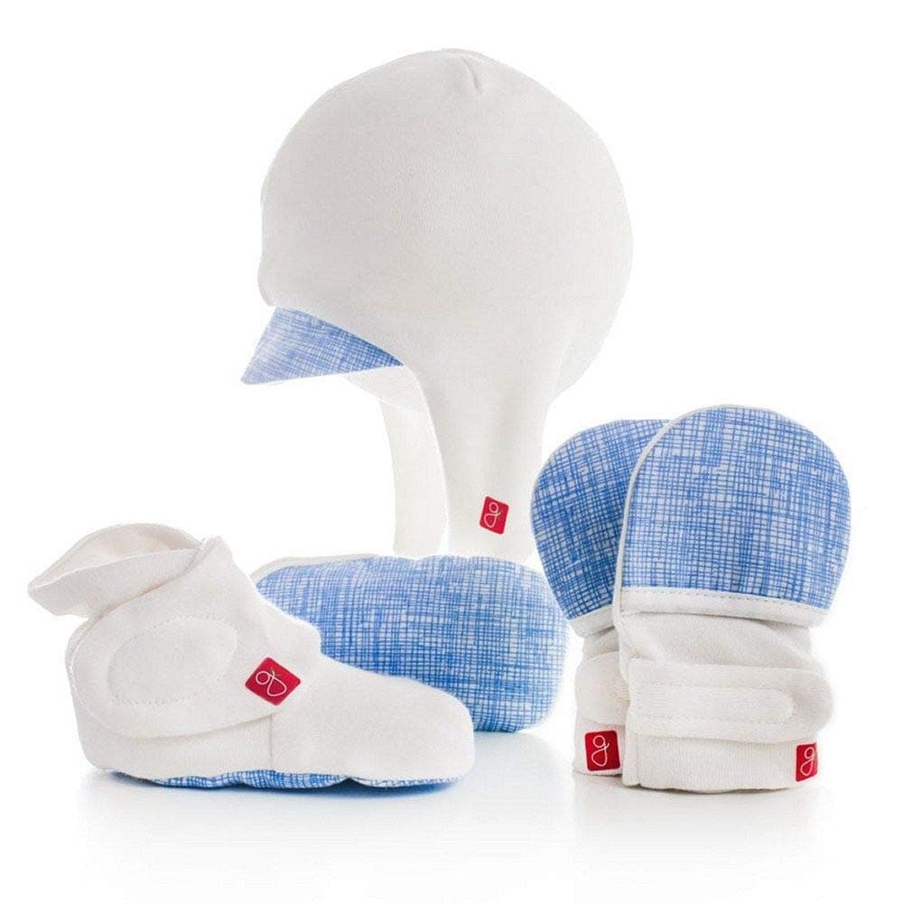 GOUMI KIDS Goumi Newborn Hat, Mitt and Bootie Set (Sketch Blue)