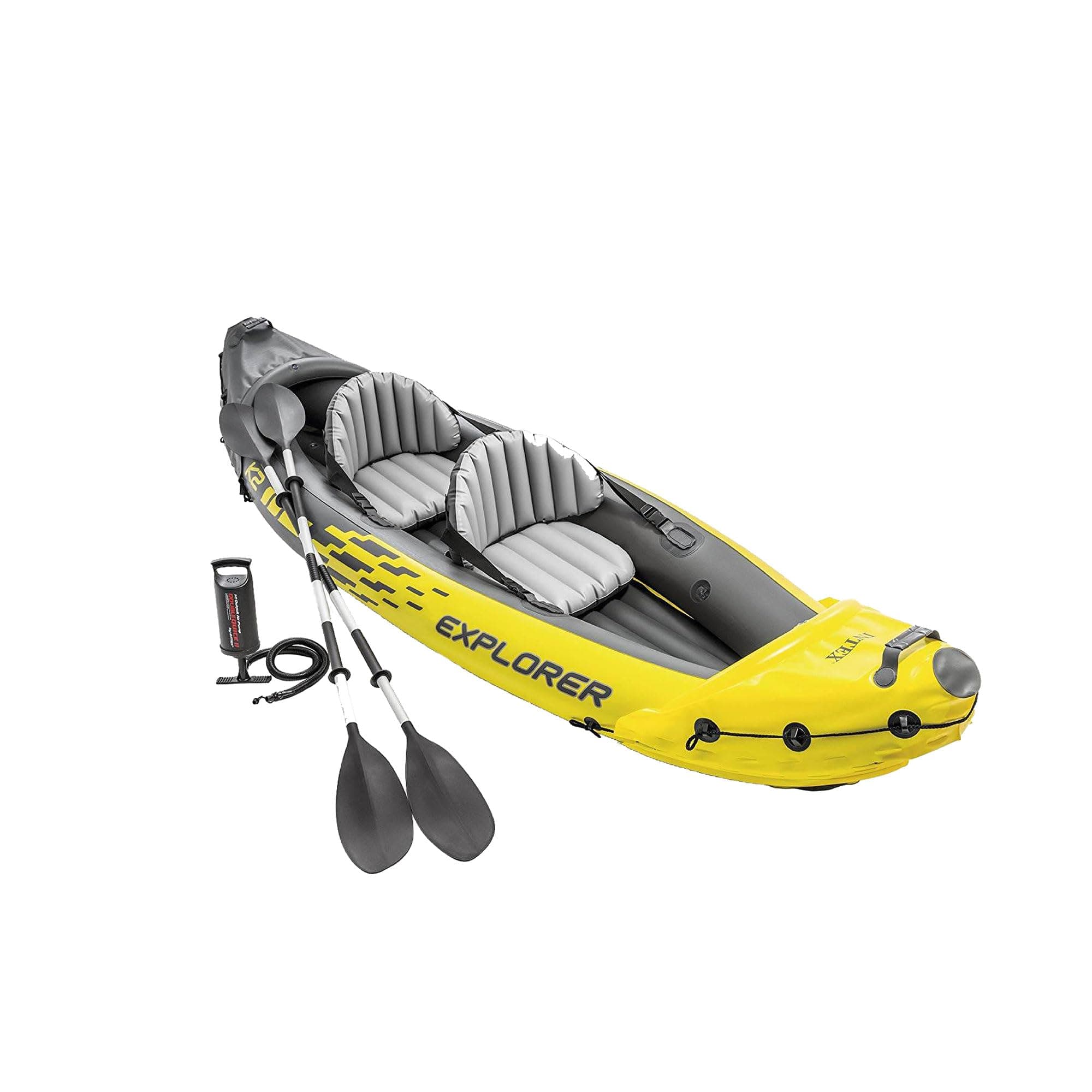 Explorer K2 Kayak, 2-Person Inflatable Kayak Set with Aluminum Oars and Air Pump