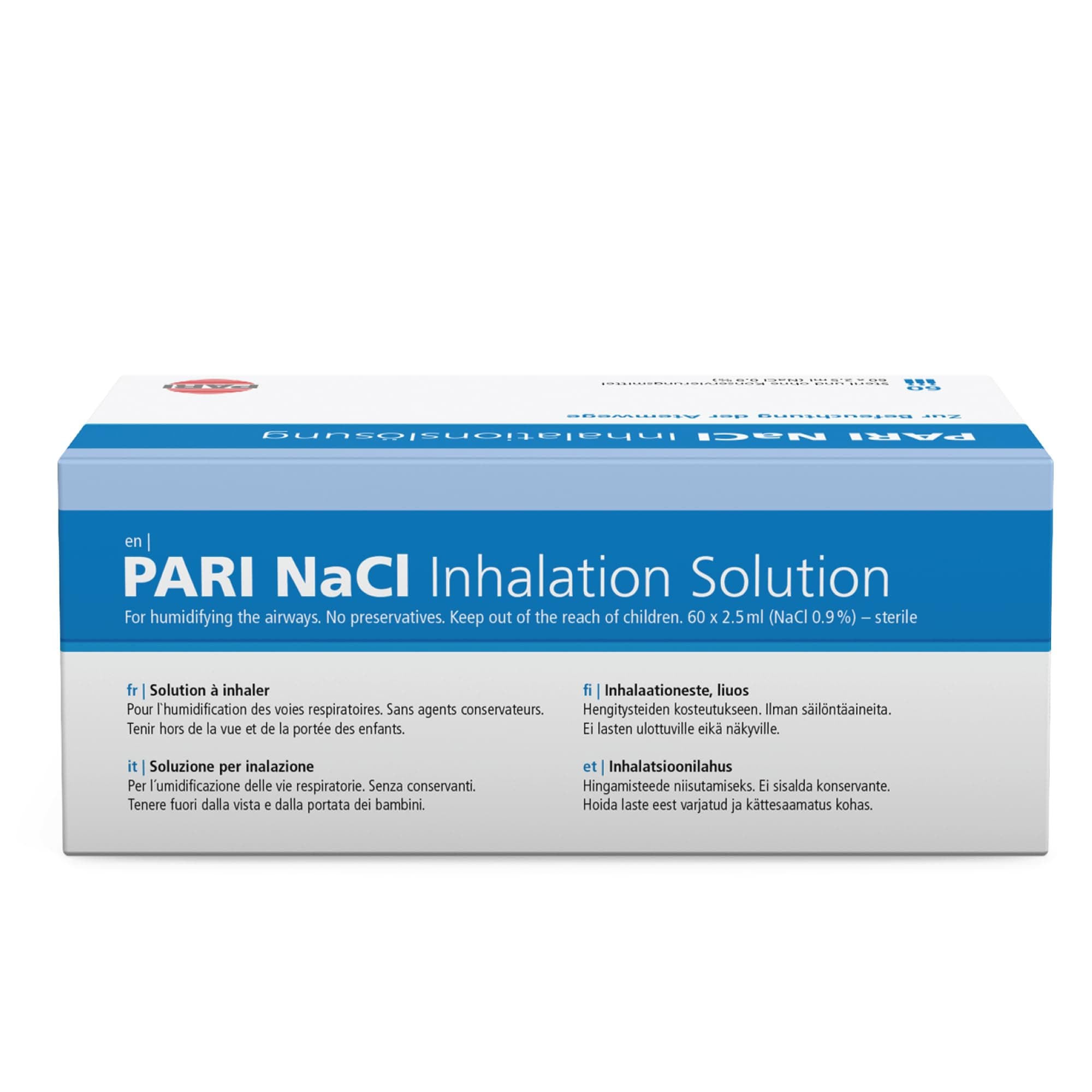 PARI NaCI 0.9 Saline Solution for Inhalation - 60 Pack - Soothing Isotonic Saline Solution for Nebulisers - Cold Prevention & Mucus Clearance - Sea Essence Airway Moisturisation - for All Ages