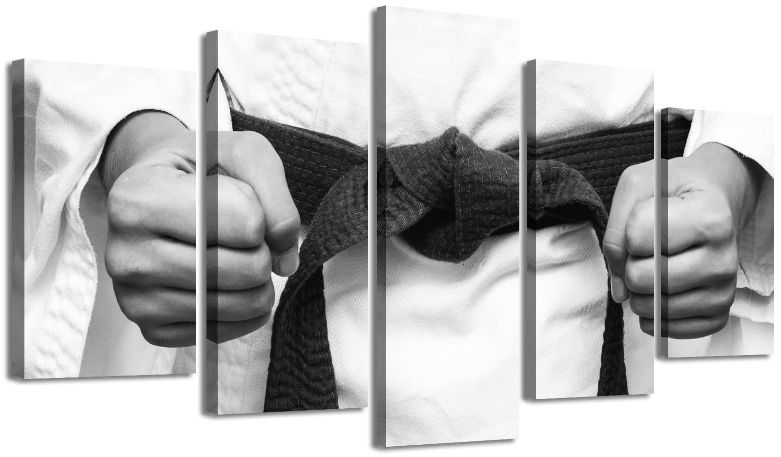 Martial Karate Sports Wall Art - Black and White Inspirational Jiu Jitsu Taekwondo Poster Canvas Print, Karate Decoration Gifts for Boys/Men, Martial Arts Studio Wall Decor Artwork Framed 40"W x 22"H